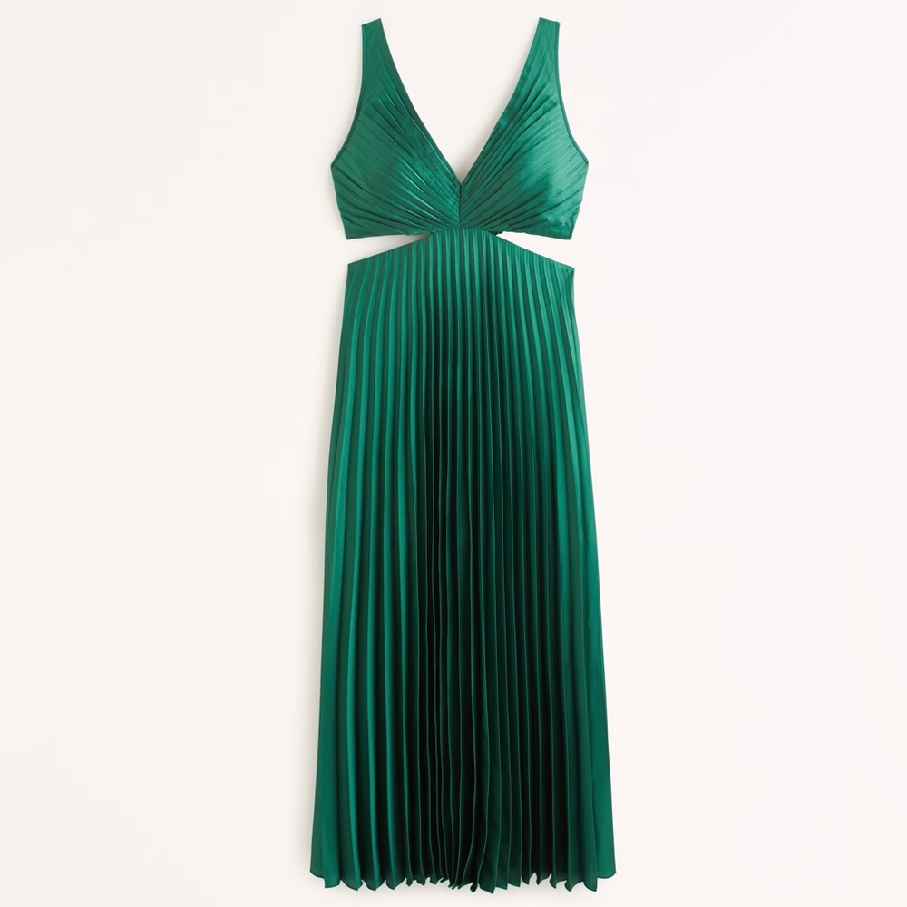 NWT Abercrombie & Fitch Emerald Green Pleated Maxi Dress - Picture 3 of 3